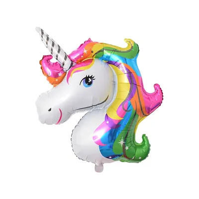 Ballon tête de licorne à crinière arc-en-ciel