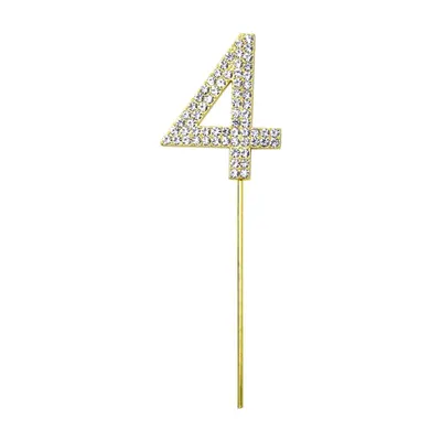 Pique à gâteau chiffre 4 dorée, détails strass