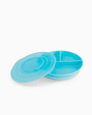 Assiette de repas bleue à trois compartiments avec couvercle