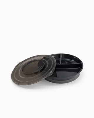 Assiette repas noire à trois espaces, couvercle et empilage par clic
