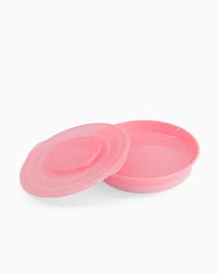 Assiette rose Twistshake avec couvercle à empilage clic