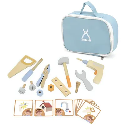 Mallette Outils en Bois PolarB 14 Pièces avec Cartes d'Activités 3 Ans+