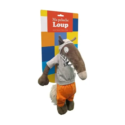 Loup en peluche, sweat à capuche et pantalon orange