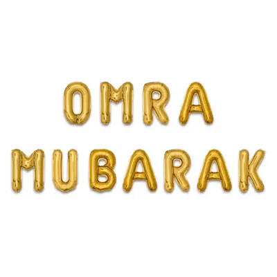 Kit de lettres ballon dorées « Omra Mubarak » – 13 pièces