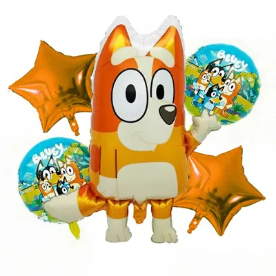 Kit de 5 ballons Bluey avec Bingo et étoiles