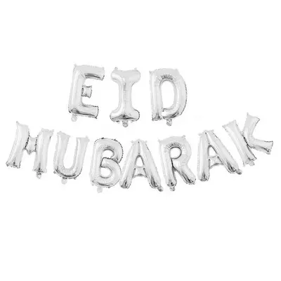 Lettres argentées « Eid Mubarak » en ballons aluminium