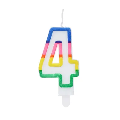 Bougie chiffre 4 blanche à liserés multicolores