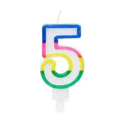 Bougie d’anniversaire en forme de 5, liserés vifs