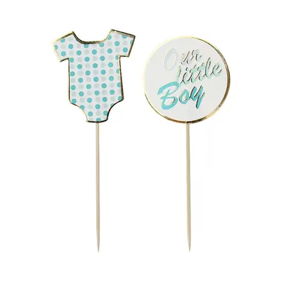 Piques de gâteau bleu tendre, motifs body et médaillon