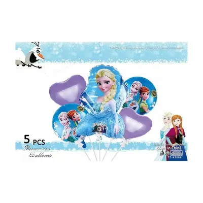 Cinq ballons Frozen pour un décor d’anniversaire