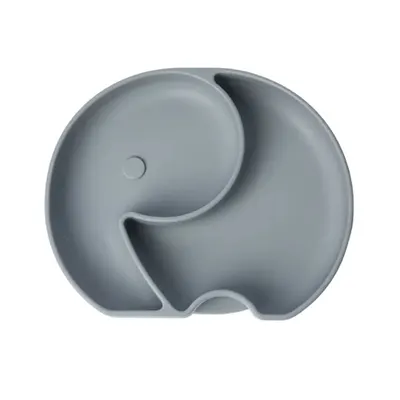 Assiette compartimentée grise en silicone, éléphant avec ventouse dès 4 mois