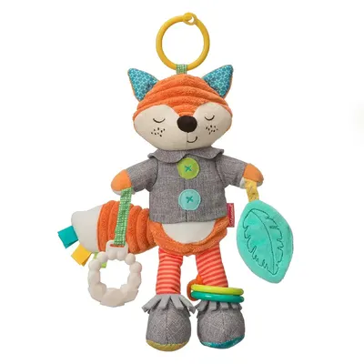 Peluche renard à textures variées, hochet et anneau de dentition 0M+