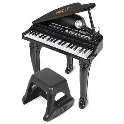 Piano symphonique enfant noir à 37 touches, microphone et tabouret