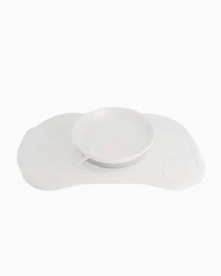 Set repas bébé blanc, plateau à ventouse et assiette avec couvercle