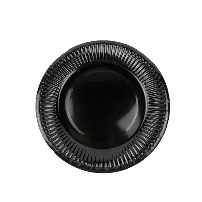 Assiettes noires rondes à bord strié, lot de 10