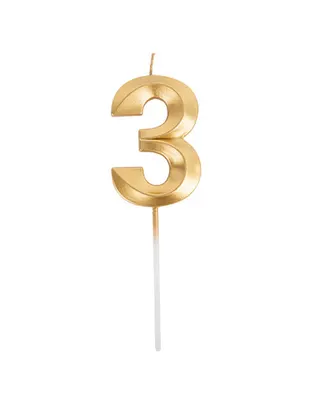 Bougie numéro 3 dorée à piquer sur le gâteau