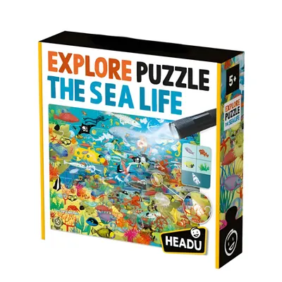 Les secrets de la vie marine : puzzle 70 pièces et torche UV