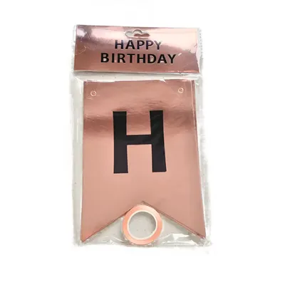 Guirlande de fanions rose et dorée pour anniversaire