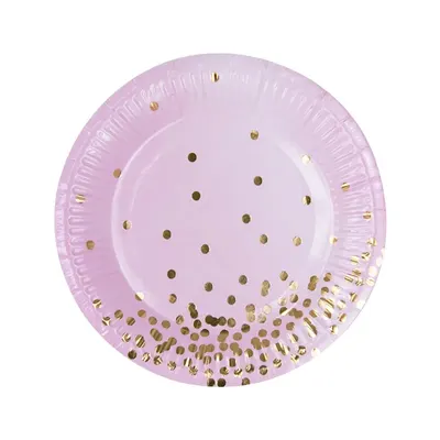 Assiettes de fête rose pâle à pois métallisés, lot de 8