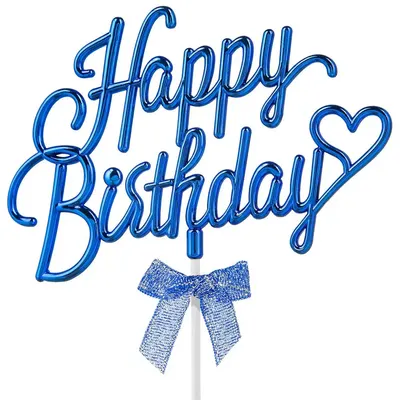 Décoration de gâteau bleue Happy Birthday avec nœud