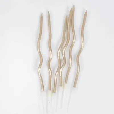 Bougies ondulées dorées pour gâteau, lot de six