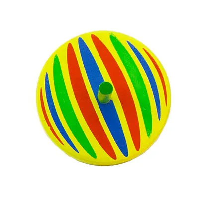 Toupie en bois jaune à bandes multicolores – dès 3 ans