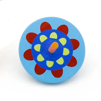 Toupie en Bois Bleu Ciel à Motif Coloré – Dès 3 Ans
