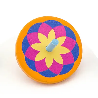 Toupie en bois orange à motif floral, dès 3 ans
