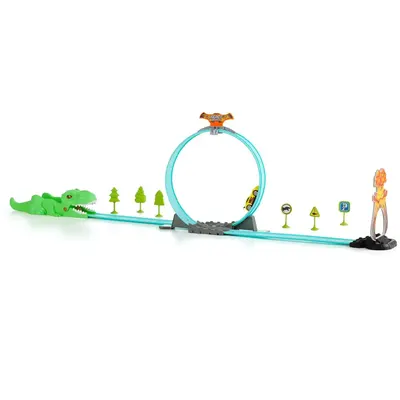 Piste de course dinosaure avec looping et voiture à friction