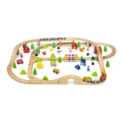 Circuit de Train en Bois 90 Pièces avec Ville et Ferme Viga Toys 3 Ans+