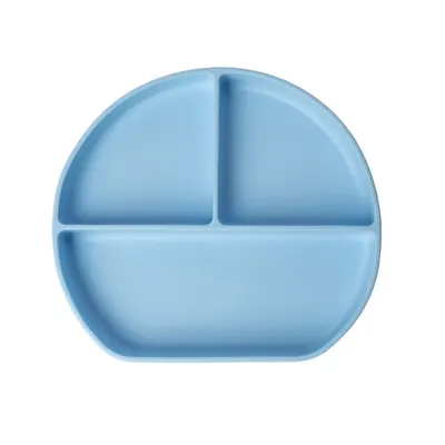 Assiette bébé à trois zones bleu ciel en silicone, dès 4 mois