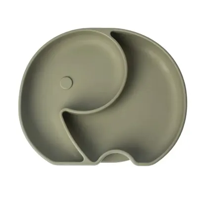 Assiette éléphant à ventouse vert olive pour bébé dès 4 mois
