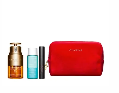 Coffret Clarins Double Serum Eye avec pochette rouge